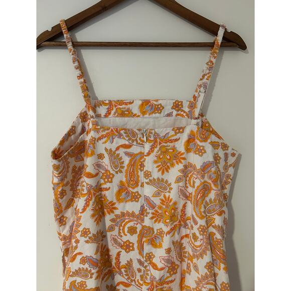 Current Air Orange White Paisley Floral Linen Cotton Dress Shift EUC M Square - Picture 6 of 9